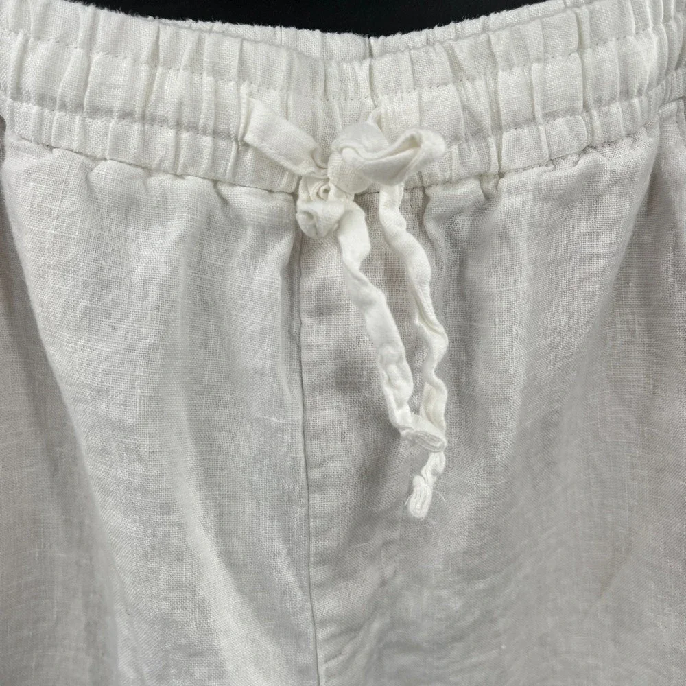 Zara 100% linen white pants tapered leg coastal grandma natural boho casual‎ L